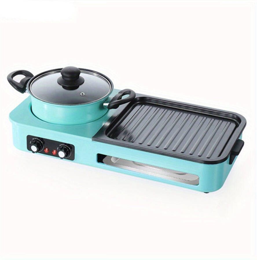 Corenia 2-in-1 Elektrische Grill & Hot Pot – Elektrische BBQ – Tafelgrill – Hotpot Set – Fondue Grill – Non-stick Aluminium – Krachtige Warmtegeleiding – Groen Variant