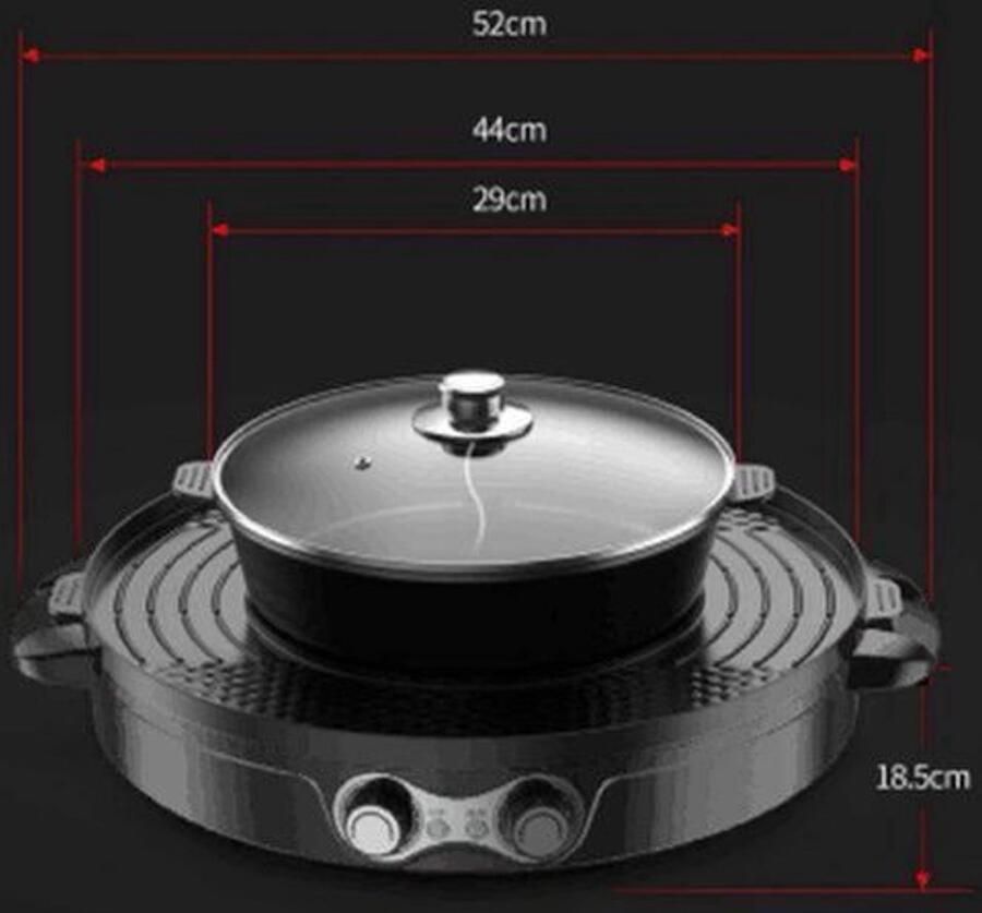 2-In-1 Elektrische Hot Pot – Elektrische Fondueset – Elektrische Grillpan – Elektrische Bakplaat – Elektrische Stoofpan – 2200 Watt Vermogen – Grote Dubbele Kookoppervlakte 29 44 cm