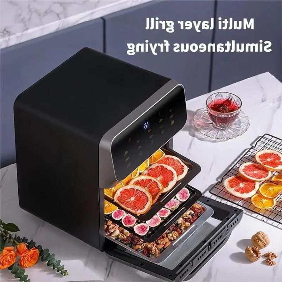 Corenia Airfryer 12L – Heteluchtfriteuse 1350W – 240V Olievrij Frituren – 360° Hete Lucht Circulatie – Touchscreen – Automatische Uitschakeling Meerdere Kookfuncties Zwart