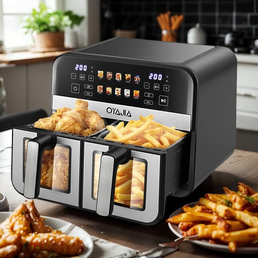Corenia Airfryer – Friteuse – Heteluchtoven – Heteluchtfriteuse – Oven – 10 5L DualZone Met Dubbele Mand – 2600W Vermogen Met Touchscreen Bediening