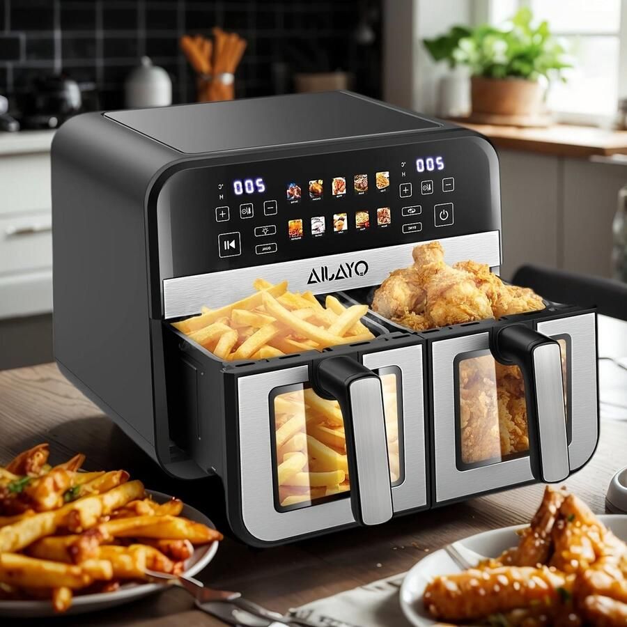Corenia Airfryer – Friteuse – Heteluchtoven – Heteluchtfriteuse – Oven – 10 5L DualZone Met Dubbele Mand – 2600W Vermogen Met Touchscreen Bediening