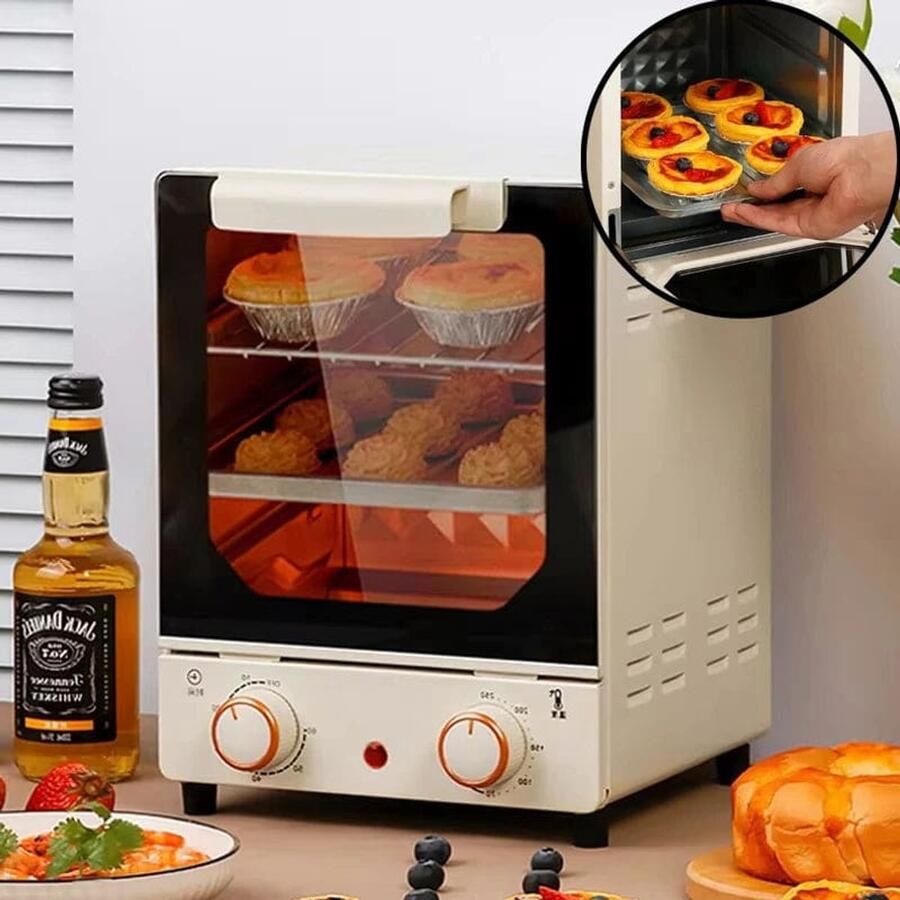 Corenia Airfryer Heteluchtfriteuse Broodrooster Oven Keukenapparaten met Voetkussens Handgreep Bak Gegalvaniseerd binnenpaneel Glazen deur Jaloezie 12L 220V 70-250 ℃ 0-60 min Timingknop Beige