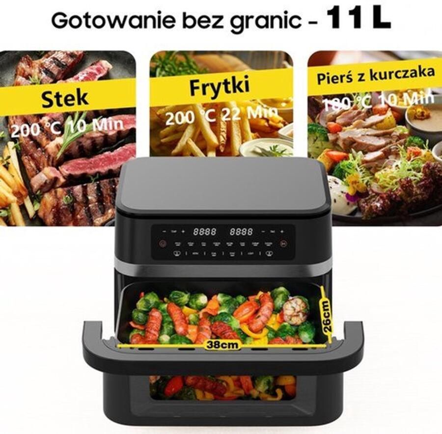 Airfryer – Heteluchtfriteuse – Digitale Friteuse – Gezond Koken – XXL 11L – 2950W Vermogen – Dual-Zone Met Verwijderbare Divider - Foto 5