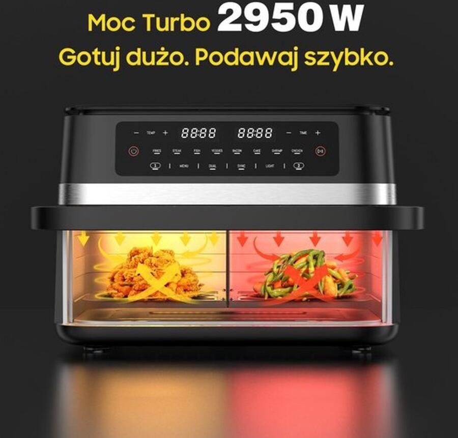 Corenia Airfryer – Heteluchtfriteuse – Digitale Friteuse – Gezond Koken – XXL 11L – 2950W Vermogen – Dual-Zone Met Verwijderbare Divider