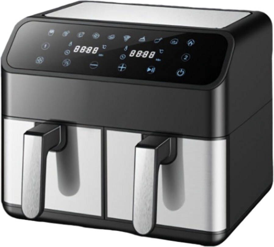 Corenia Airfryer – Heteluchtfriteuse – Dubbele Mand – Luchtfriteuse – Vetarm Koken – 8 Liter Capaciteit – 2000 Watt Vermogen – LED Touchscreen – Roestvrijstalen Behuizing