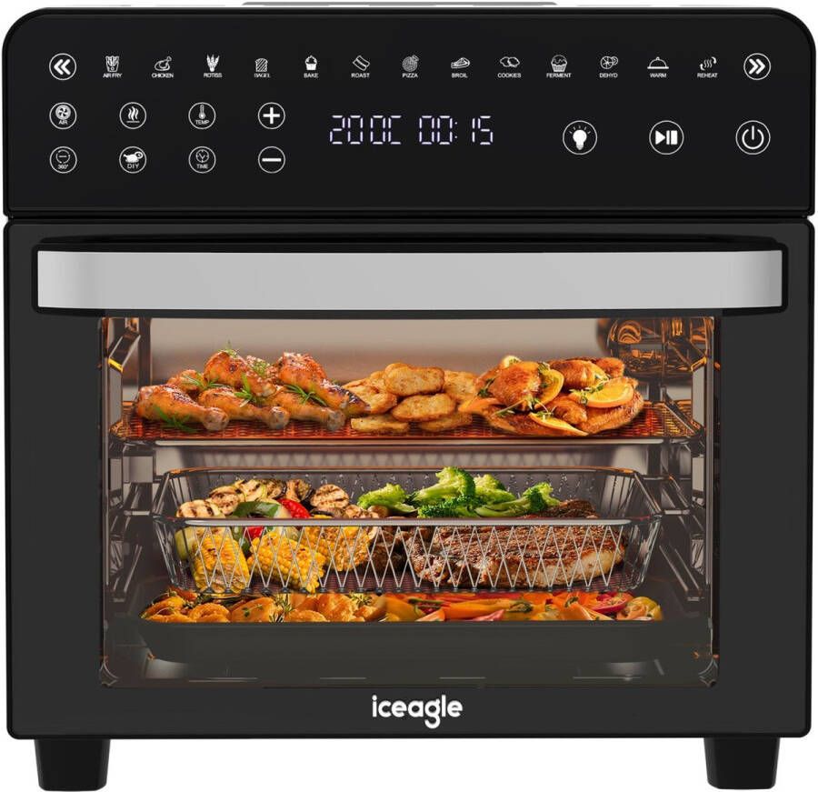 Corenia Airfryer – Heteluchtfriteuse – Mini Oven – Heteluchtoven – Gezond Koken – 15L XXL Capaciteit – 2200W Vermogen – 13 Programma s Met Touchscreen