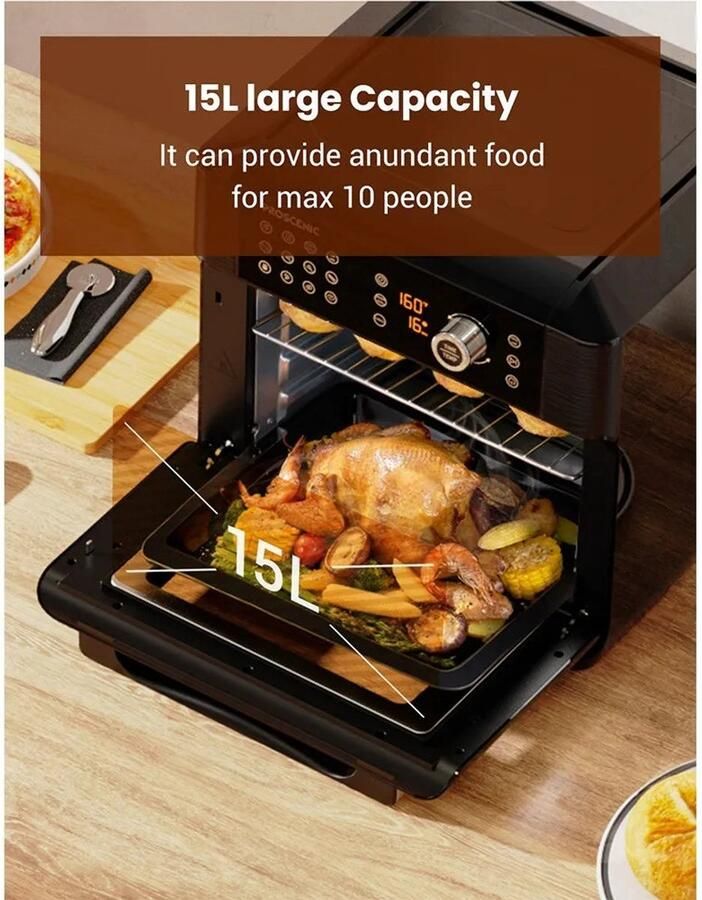 Corenia Airfryer oven Hetelucht Friteuse Air Fryer 15L Grote Inhoud 12-in-1 1700W App Bediening 360° Luchtcirculatie Touch Screen Turbo Functie - Foto 2