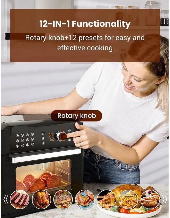 Airfryer oven Hetelucht Friteuse Air Fryer 15L Grote Inhoud 12-in-1 1700W App Bediening 360° Luchtcirculatie Touch Screen Turbo Functie - Foto 4