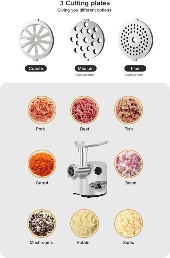 Corenia BioloMix Elektrische Vleesmolen 3000W Voor Alle Soorten Vlees Worstenmaker Gehakt Zilver