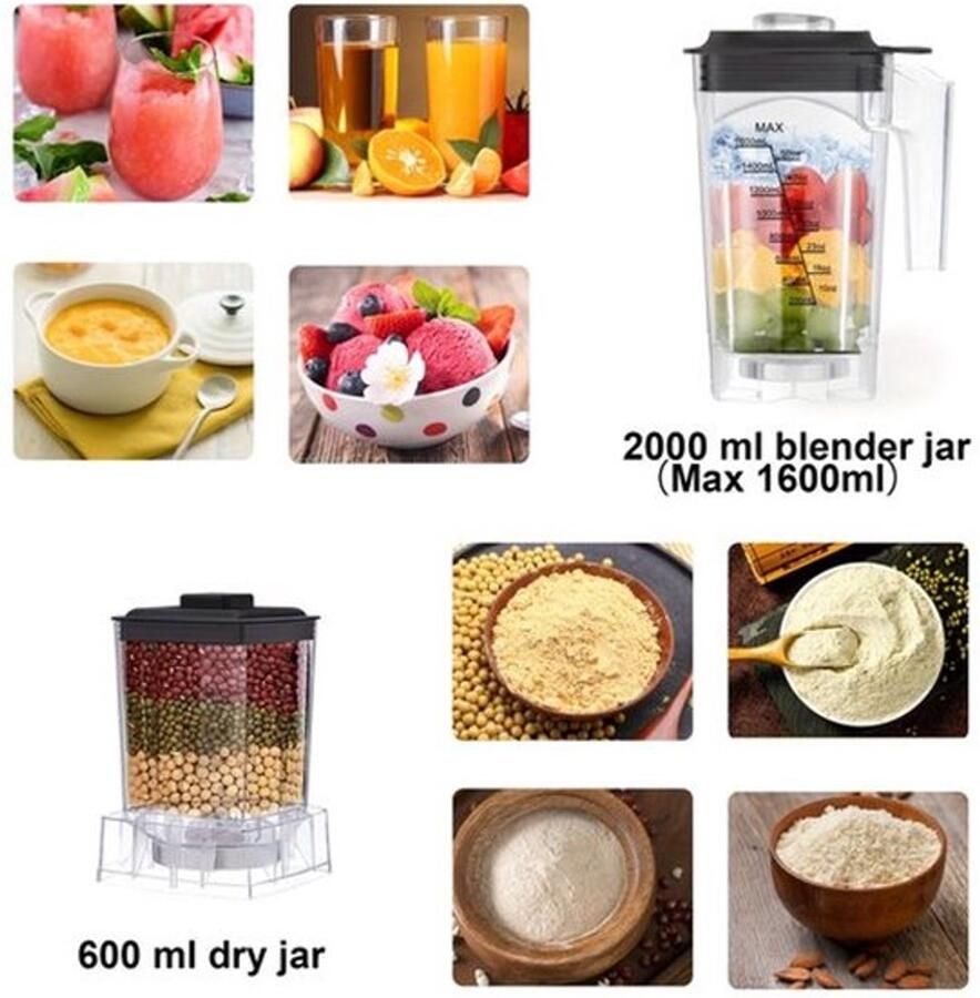 Corenia Blender – Keukenmachine – Smoothiemaker – Sapcentrifuge – 1 6 Liter – 2200 Watt – 6 Programma s
