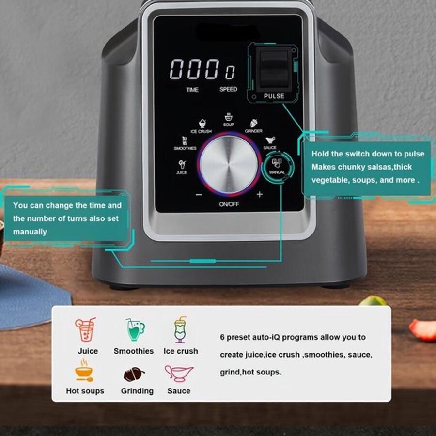 Corenia Blender – Keukenmixer – Smoothiemaker – Sapmaker – IJscrusher – 2 Liter Inhoud – Automatische Programma s