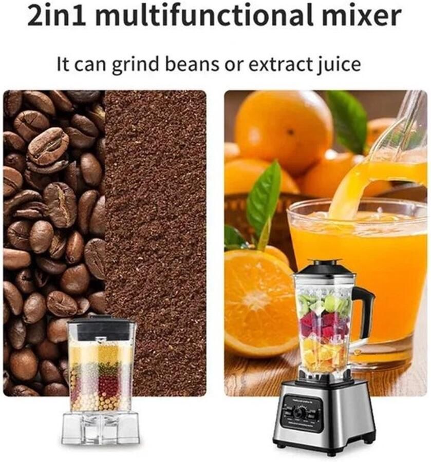 Corenia Blender – Smoothiemaker – Powerblender – Keukenmixer – Staande Blender – 6000W Krachtige Motor – Groot 2 5L Inhoud