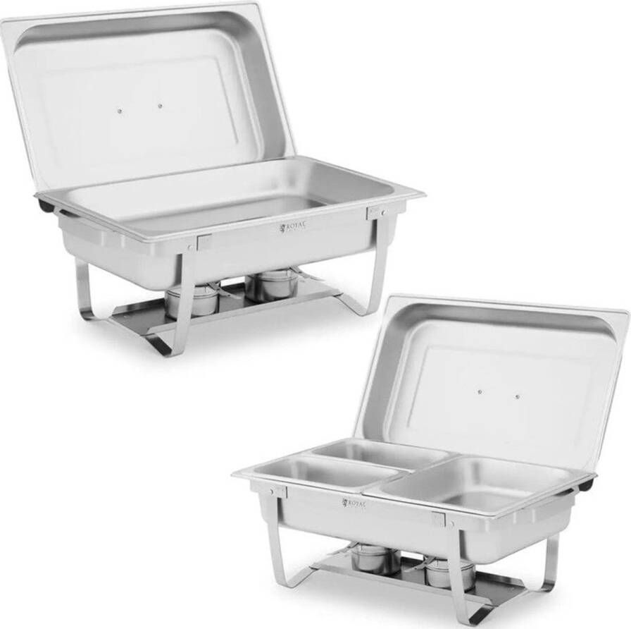Corenia Buffetwarmer – Warmhoudplaat – Chafing Dish – Warmhoudschaal – Voedselwarmer – 2 x 8L GN Containers – Roestvrij Staal – Waterbad Warmhoudsysteem