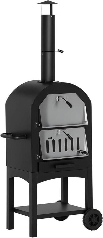 Corenia Buitenoven – Pizzaoven – Barbecue – Grilloven – Houtskooloven – 2-in-1 Multifunctioneel – Duurzaam Carbonstaal Met Thermometer