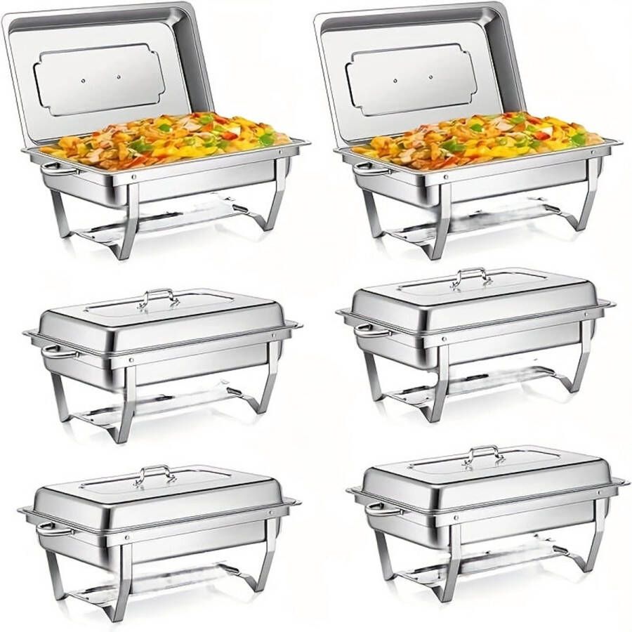 Corenia Chafing Dish Buffet Set – Warmhoudbak – Buffetset – Catering Warmhouder – Rectangular Server – 6 Packs – Roestvrijstaal – 9 Liter per Bak