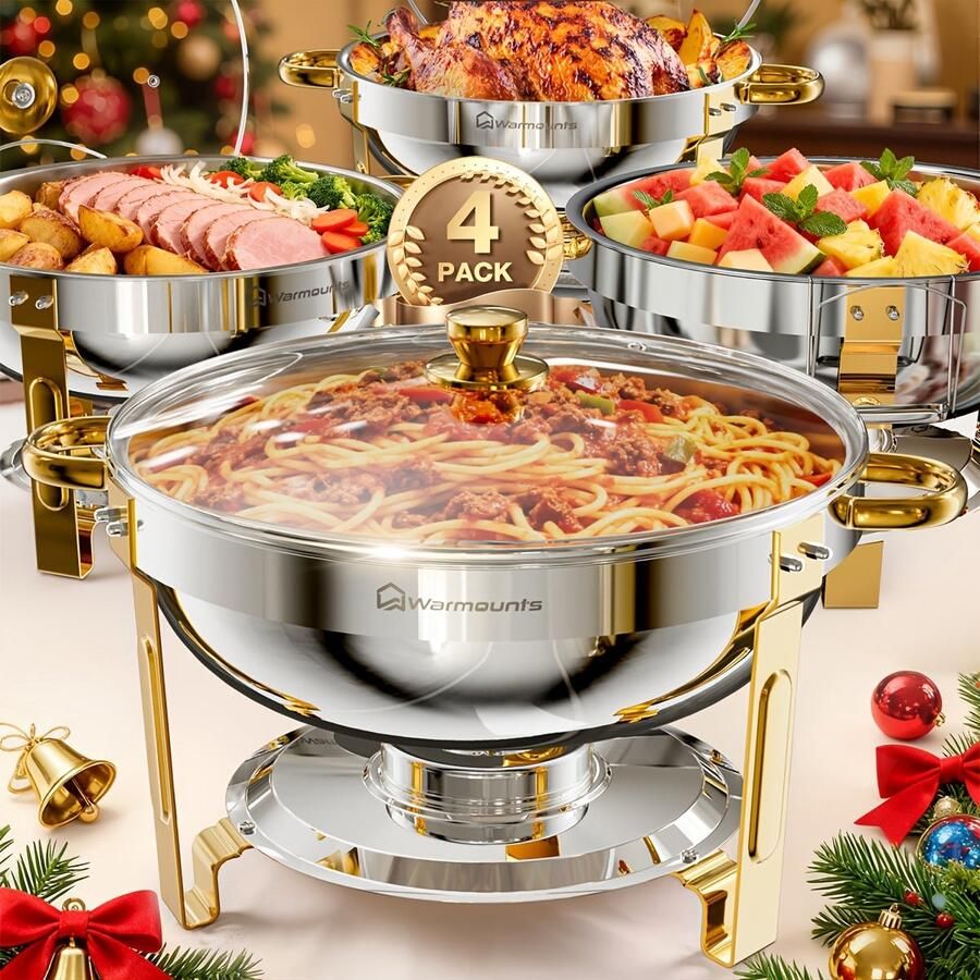 Corenia Chafing Dish Buffet Set – Warmhoudset – Buffetpan – Food Warmer – Warmhoudbak – 4-delige set – Roestvrij Staal 201 – Werkt Zonder Stroom