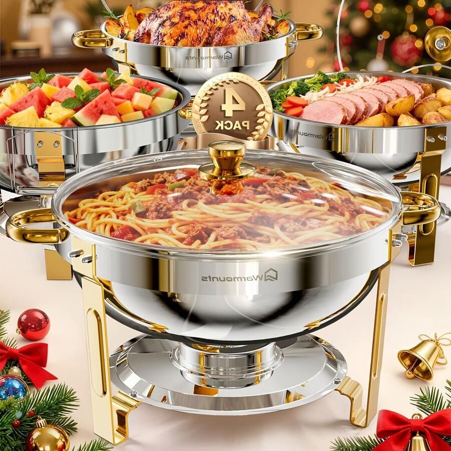 Corenia Chafing Dish Buffet Set – Warmhoudset – Buffetpan – Food Warmer – Warmhoudbak – 4-delige set – Roestvrij Staal 201 – Werkt Zonder Stroom