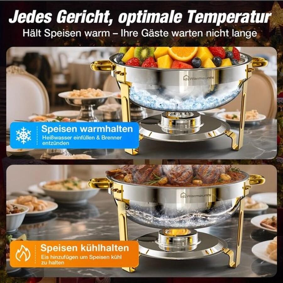 Corenia Chafing Dish Buffet Set – Warmhoudset – Buffetpan – Food Warmer – Warmhoudbak – 4-delige set – Roestvrij Staal 201 – Werkt Zonder Stroom