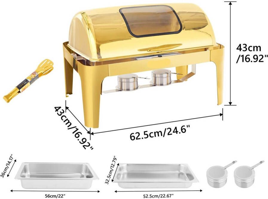 Corenia Chafing Dish Buffetwarmer Set Warmhoudplaat Luxe RVS Warmer Set Rechaud 9QT met Goudkleurig Afwerking en Stevig Frame voor Feesten en Bruiloften 1 Stuks Goud