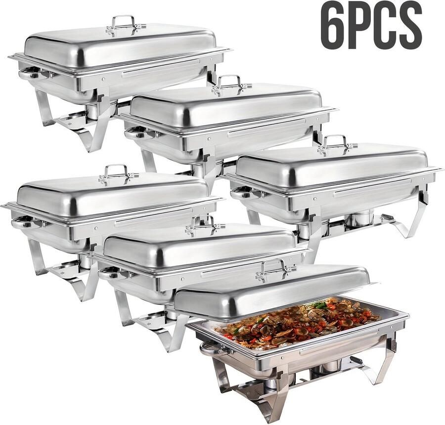 Corenia Chafing Dish – Buffetwarmer – Warmhoudplaat – Bain Marie – Warmhoudset – 6-delig – Roestvrij Staal – 9 Liter – Inklapbaar