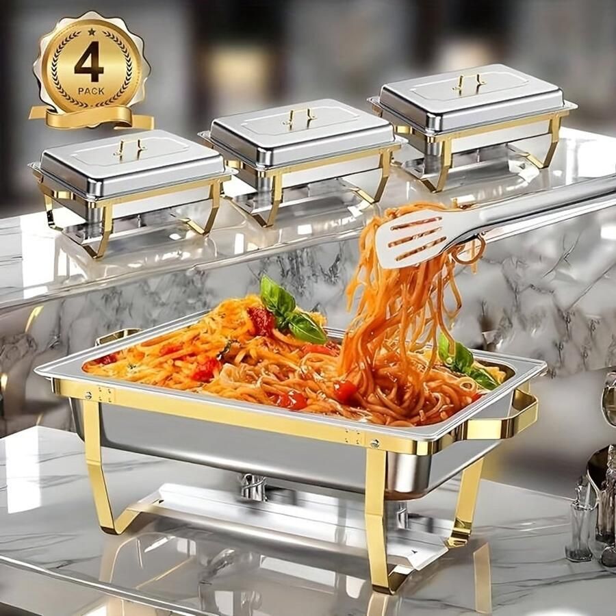Corenia Chafing Dish – Buffetwarmer – Warmhoudplaat – Serveerpan – 4-delige Set – 9 Liter Inhoud – Hoogwaardig 408 Roestvrij Staal