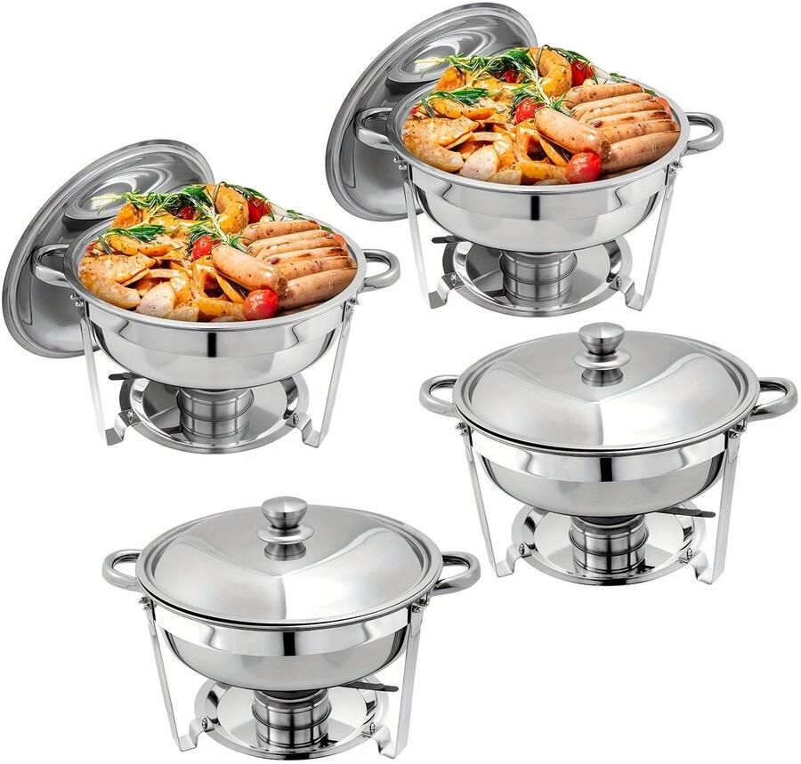 Corenia Chafing Dish – Buffetwarmer – Warmhoudplaat – Warmhoudbak – Rechaud – 4-Delige Set – RVS 201 Roestvrijstaal – Werkt Zonder Stroom