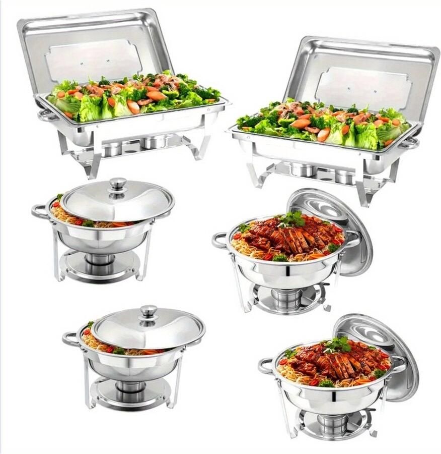 Corenia Chafing Dish – Buffetwarmer – Warmhoudplaat – Warmhoudschaal – RVS Warmhoudset – 6-delig Met Deksel – Inclusief Waterpan En Branderhouders – Duurzaam Roestvrij Staal 201