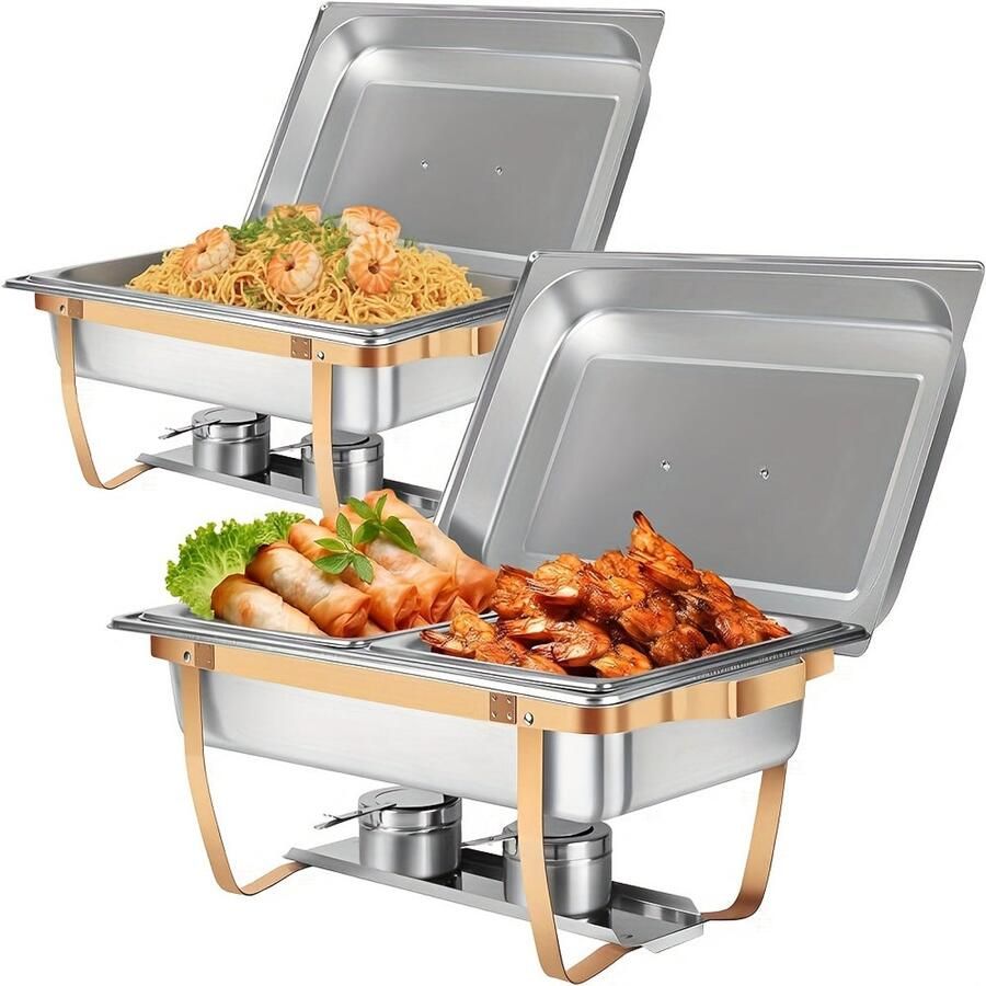 Corenia Chafing Dish – Buffetwarmer – Warmhoudplaat – Warmhoudschaal – Voedselverwarmer – 4-delige Set – Roestvrij Staal – 8 Quart Inhoud