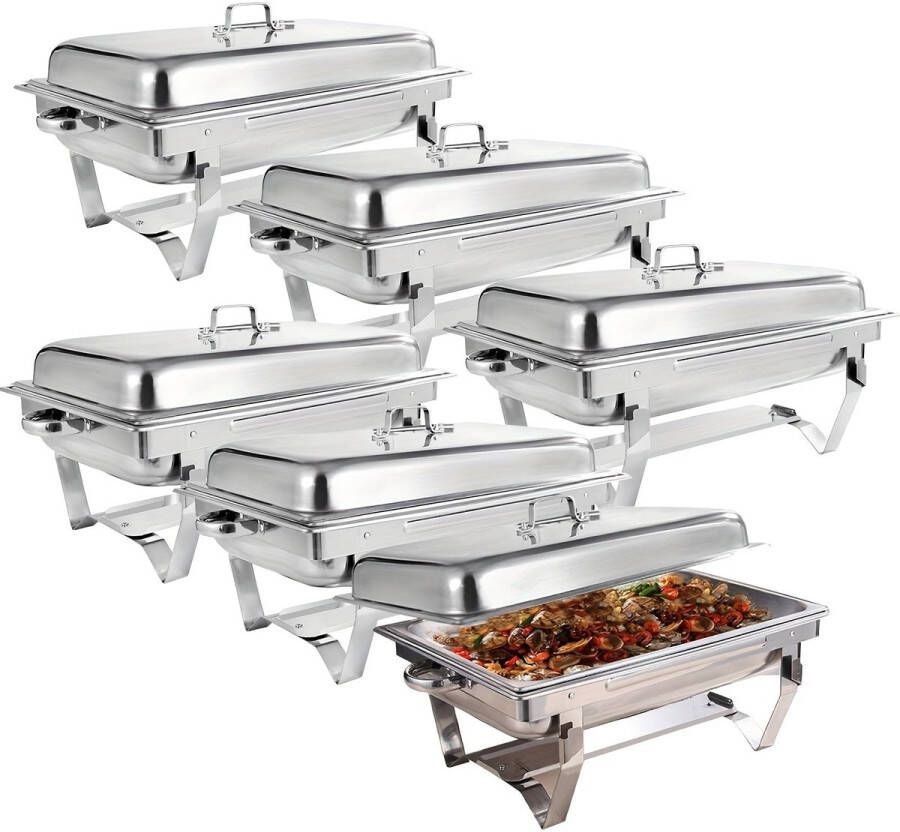 Corenia Chafing Dish – Buffetwarmer – Warmhoudschaal – Bain Marie – Warmhoudbak – 6-delige Set – RVS 408 Voedselveilig – Inductievrij Met Glazen Scharnierdeksel