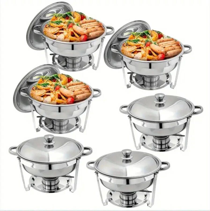 Corenia Chafing Dish – Buffetwarmer – Warmhoudschaal – Warmhoudplaat – Bain Marie – 6-delige RVS Set – 5 Qt Inhoud – Werkt Zonder Stroom