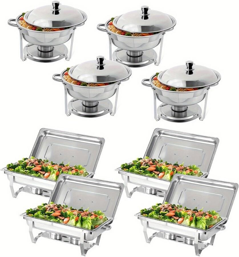 Corenia Chafing Dish – Buffetwarmer – Warmhoudschaal – Warmhoudplaat – Voedselwarmhouder – 8-delige Set – RVS 201 Roestvrij Staal – Zonder Elektriciteit