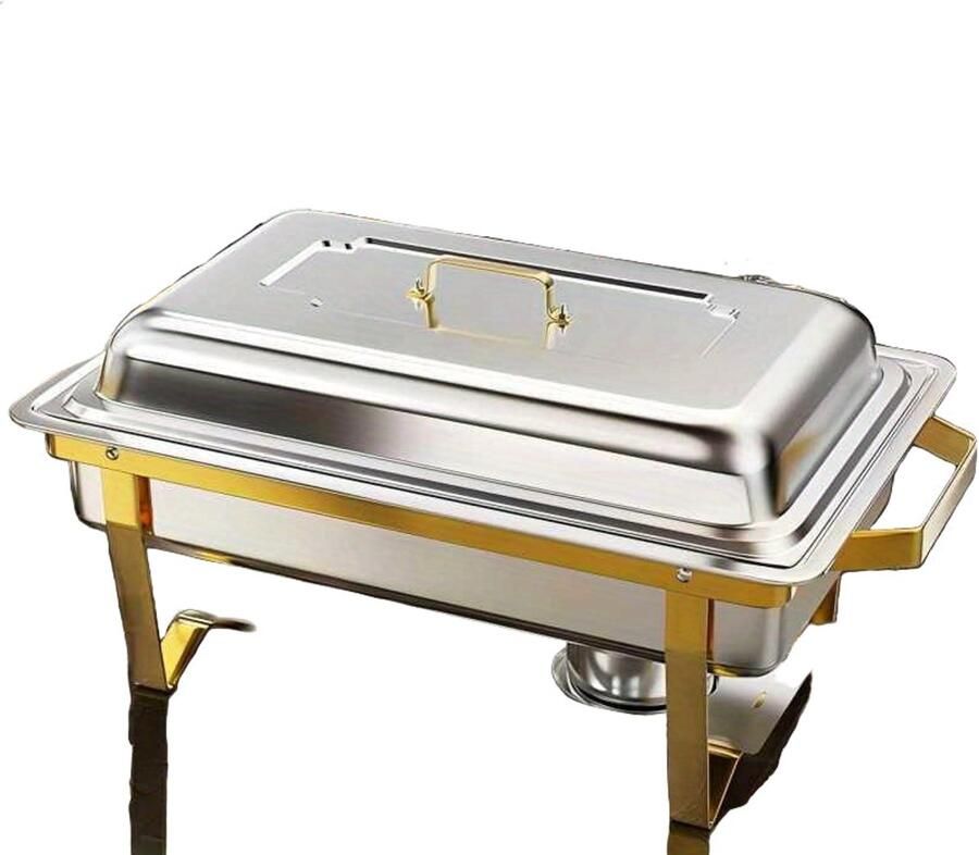 Corenia Chafing Dish Set – Buffet Warmhouder – Food Warmer – Warmhoudbak – Catering Schaaltje – 4-Delige Set – Goud RVS – 8 Liter Inhoud