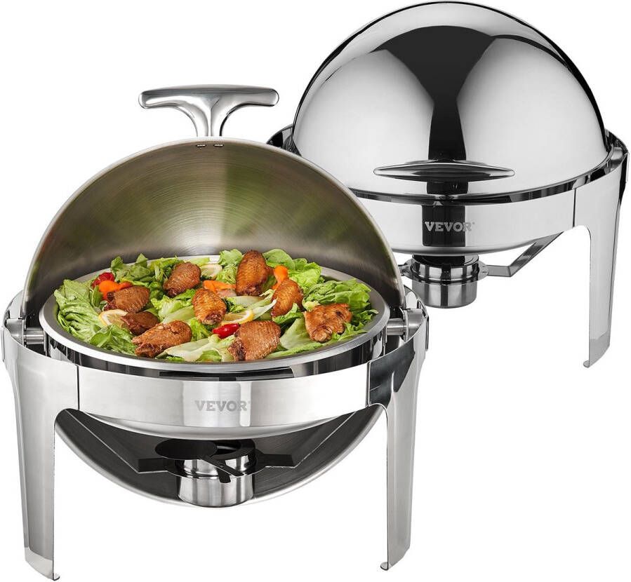 Corenia Chafing Dish Set – Warmhoudset – Buffet Warmhouder – Voedselwarmer – Roll-Top Deksel – 2 x 5 5L Inhoud – Roestvrij Staal – Vergrendelbare Deksel 90° 180°