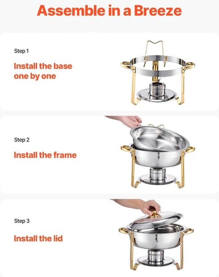 Corenia Chafing Dish Warmhoudplaat Buffetwarmer Set Rechaud RVS Volformaat Buffet Warmhoudpannen voor Feesten & Banketten Set van 4 Roségoud - Foto 3