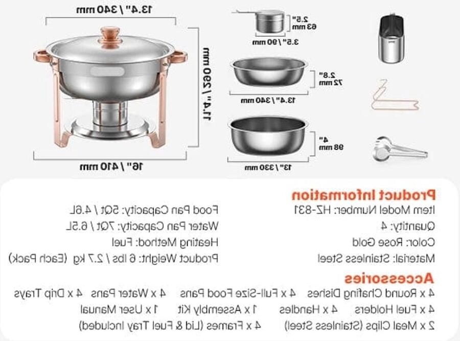 Corenia Chafing Dish Warmhoudplaat Buffetwarmer Set Rechaud RVS Volformaat Buffet Warmhoudpannen voor Feesten & Banketten Set van 4 Roségoud - Foto 4