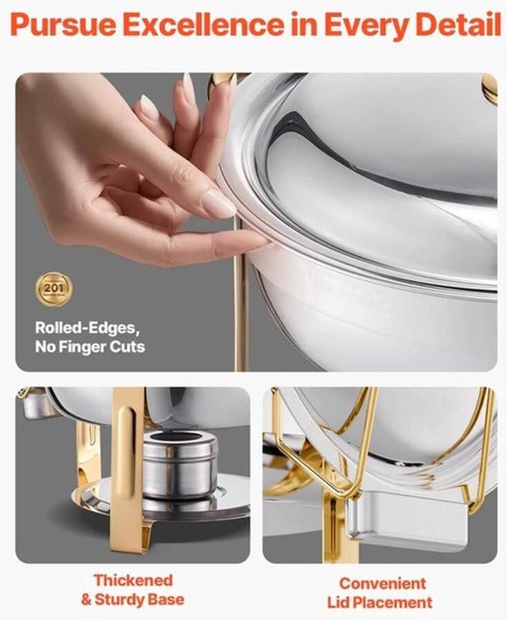 Chafing Dish Warmhoudplaat Buffetwarmer Set Rechaud RVS Volformaat Buffet Warmhoudpannen voor Feesten & Banketten Set van 4 Goud