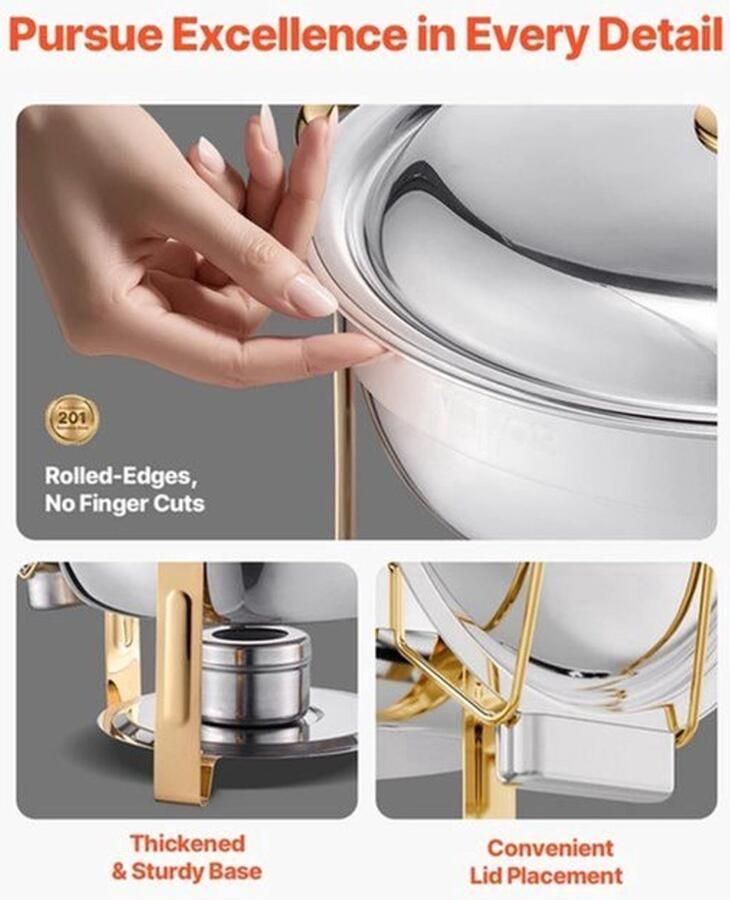 Chafing Dish Warmhoudplaat Buffetwarmer Set Rechaud RVS Volformaat Buffet Warmhoudpannen voor Feesten & Banketten Set van 4 Silvery
