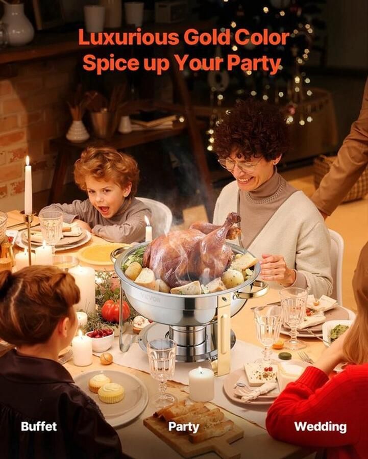 Corenia Chafing Dish Warmhoudplaat Buffetwarmer Set Rechaud RVS Volformaat Buffet Warmhoudpannen voor Feesten & Banketten Set van 4 Roségoud