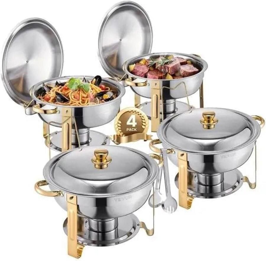Corenia Chafing Dish Warmhoudplaat Buffetwarmer Set Rechaud RVS Volformaat Buffet Warmhoudpannen voor Feesten & Banketten Set van 4 Silvery
