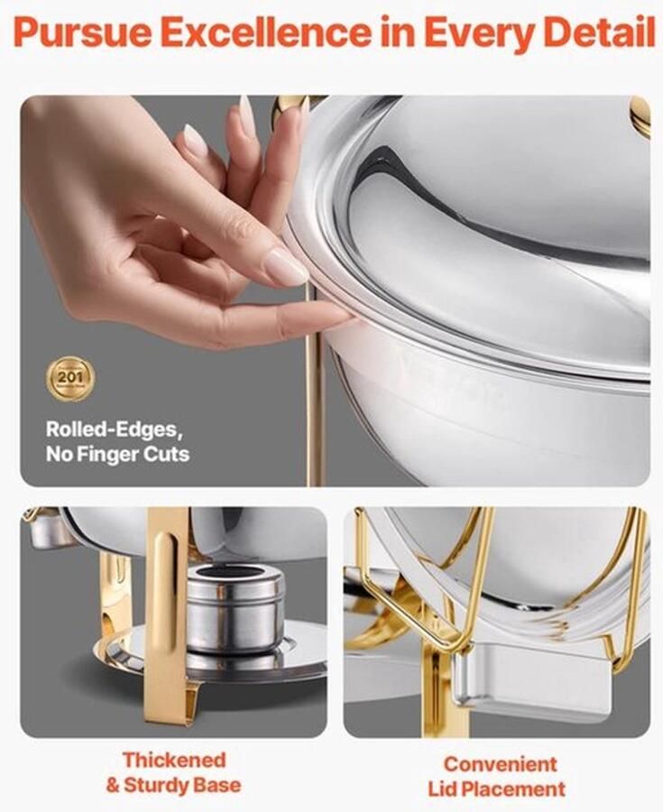 Corenia Chafing Dish Warmhoudplaat Buffetwarmer Set Rechaud RVS Volformaat Buffet Warmhoudpannen voor Feesten & Banketten Set van 4 Goud