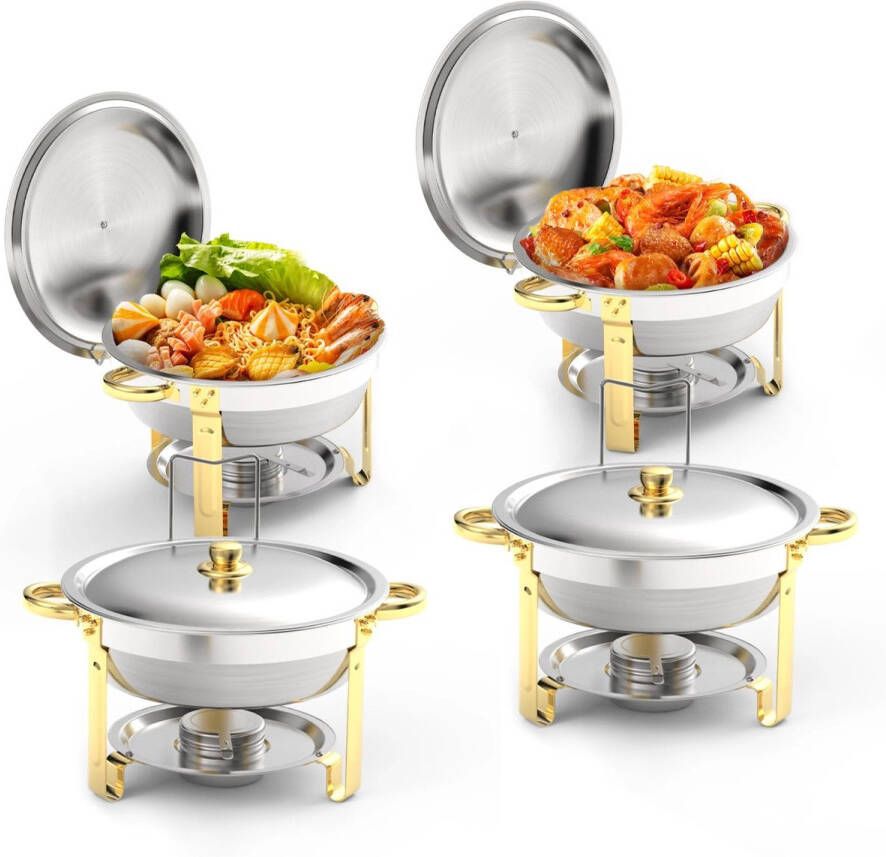 Corenia Chafing Dish Warmhoudplaat Buffetwarmer Warmhoudbakken 5QT Roestvrijstalen Buffet Set Dik Frame – 4 Stuks Zilver – Geschikt voor Catering Feesten & Bruiloften