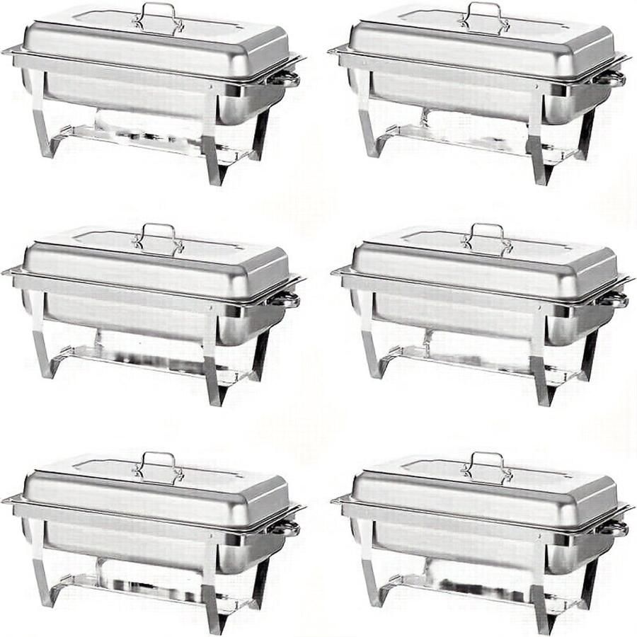Corenia Chafing Dishes – Buffet Warmhouders – Voedselwarmers – Warmhoudbakken – Buffet Schalen – 6 Stuks Set – Roestvrij Staal – 9 Liter Inhoud
