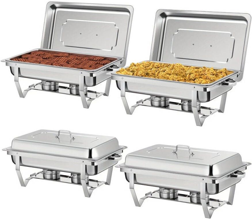 Corenia Chafing Dishes Set – Warmhoudbakken – Buffet Warmers – Serveerbakken – Warmhoudschalen – 4-delige Set – RVS Roestvrij Staal – Zonder Elektriciteit