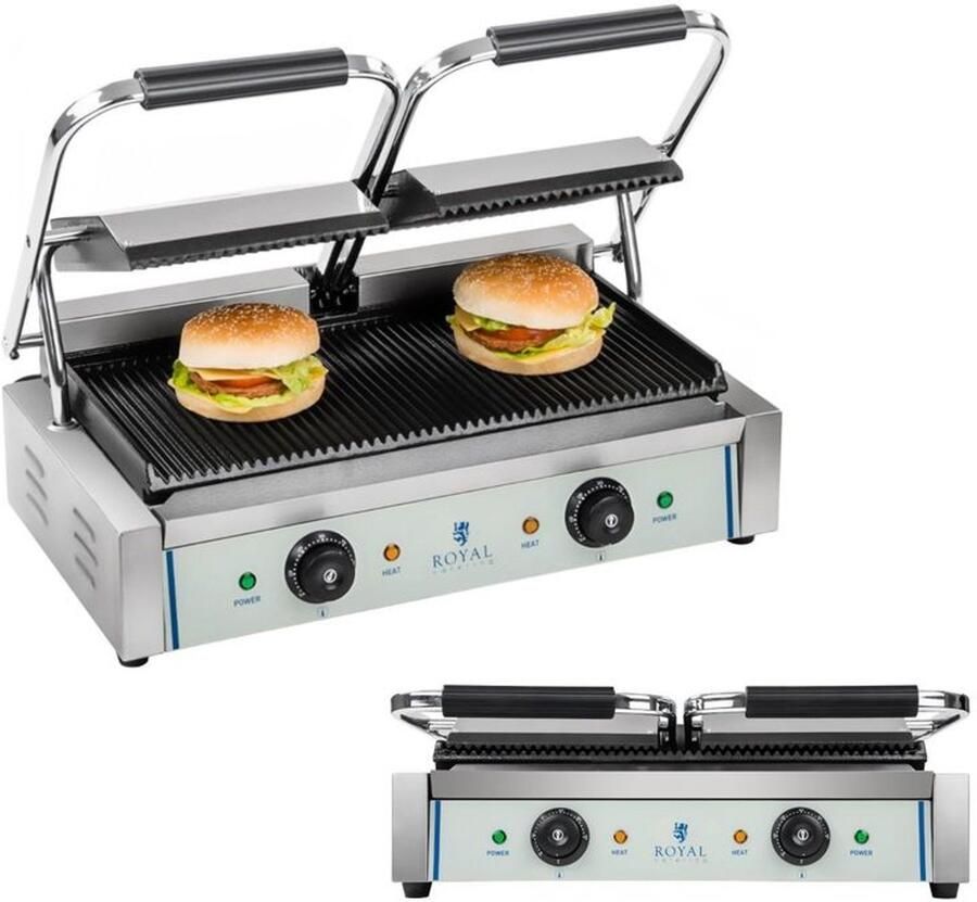 Corenia Contactgrill – Dubbele Grill – Panini Grill – Tosti Apparatuur – Grill Apparaat – Emailleren Gietijzeren Grillplaten – Instelbare Hoogte