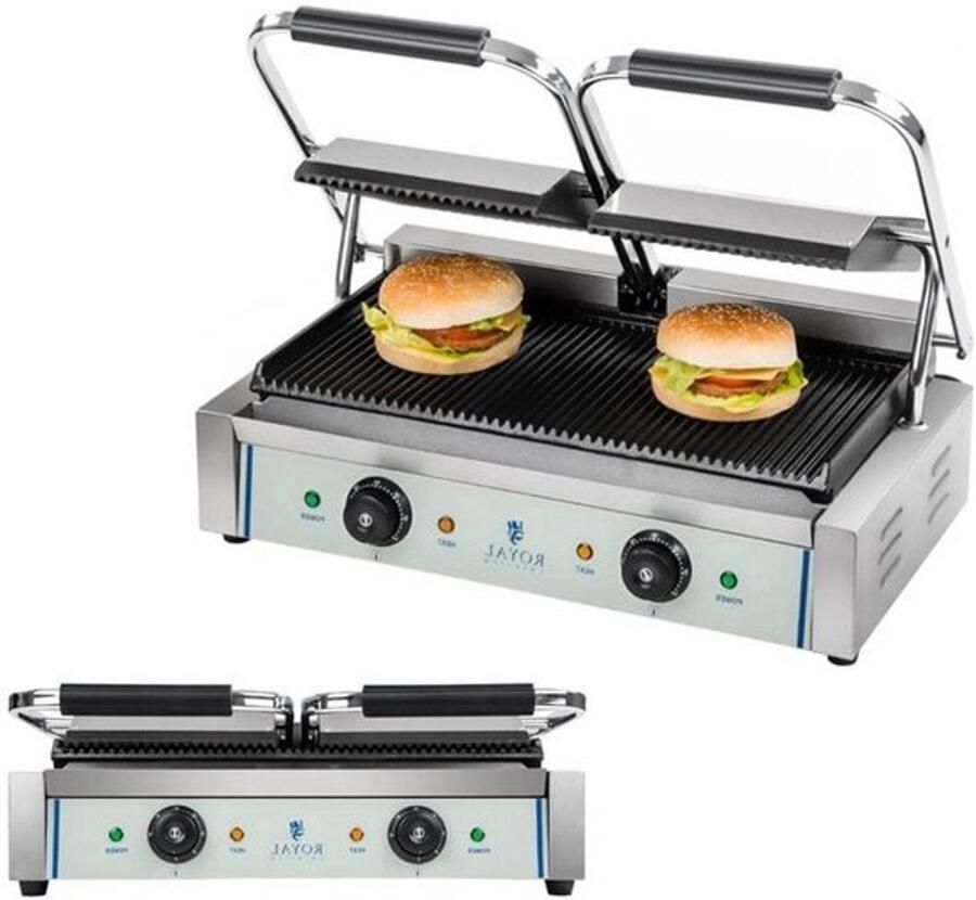 Corenia Contactgrill – Dubbele Grill – Panini Grill – Tosti Apparatuur – Grill Apparaat – Emailleren Gietijzeren Grillplaten – Instelbare Hoogte