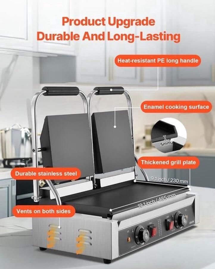 Corenia Contactgrill – Panini Grill – Sandwichmaker – Elektrische Grill – Tosti-Ijzer – RVs Behuizing – 3600W Vermogen – Dubbele 48x23 CM Bakplaten – Instelbare Temperatuur - Foto 2