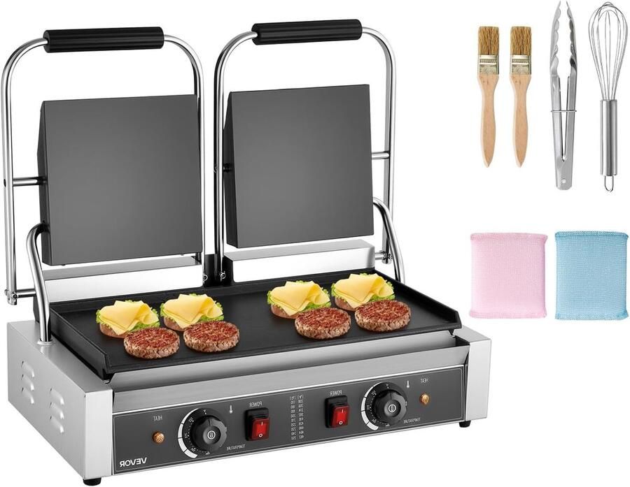 Corenia Contactgrill – Panini Grill – Sandwichmaker – Elektrische Grill – Tosti-Ijzer – RVs Behuizing – 3600W Vermogen – Dubbele 48x23 CM Bakplaten – Instelbare Temperatuur