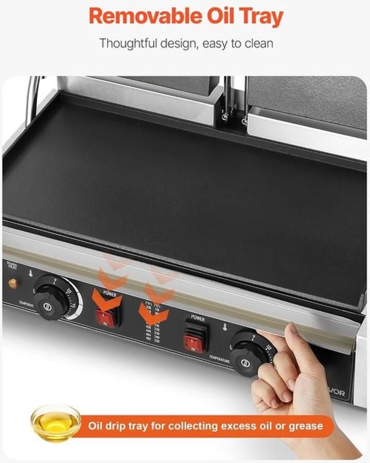 Corenia Contactgrill – Panini Grill – Sandwichmaker – Elektrische Grill – Tosti-Ijzer – RVs Behuizing – 3600W Vermogen – Dubbele 48x23 CM Bakplaten – Instelbare Temperatuur