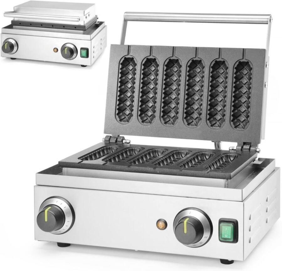 Corenia Corn Dog Maker – Wafelmaker – Hotdogmaker – Snackapparaat – Corn-Dog Machine – 6 Stuks Tegelijk – Titanium Antiaanbaklaag – Instelbare Thermostaat 50-220°C