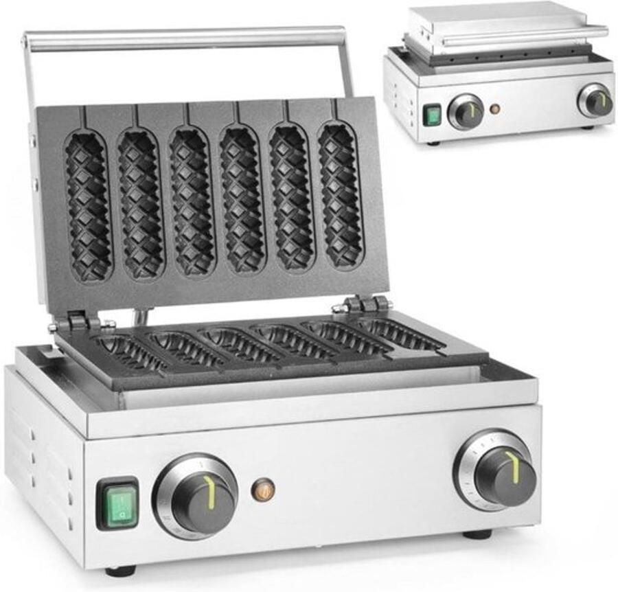 Corenia Corn Dog Maker – Wafelmaker – Hotdogmaker – Snackapparaat – Corn-Dog Machine – 6 Stuks Tegelijk – Titanium Antiaanbaklaag – Instelbare Thermostaat 50-220°C